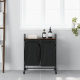 Laundry Basket 2 Compartments with Wheels Brown Oak 859099