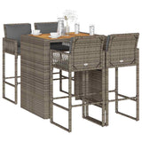 5 Piece Garden Bar Set with Cushions Grey Poly Rattan Acacia 3328898