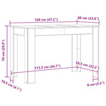 Dining Table Concrete Grey 120x60x76 cm Engineered Wood 800436