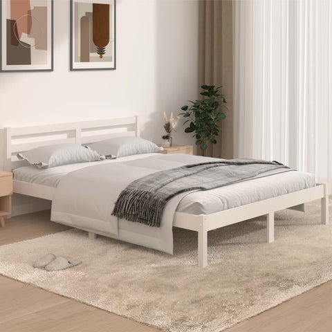 Bed Frame without Mattress Solid Wood Pine 140x190cm White 810411