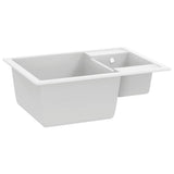 Kitchen Sink with Overflow Hole Double Basins White Granite 147088