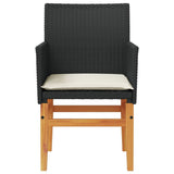 Garden Chairs with Cushions 2 pcs Black Poly Rattan&Solid Wood 368714