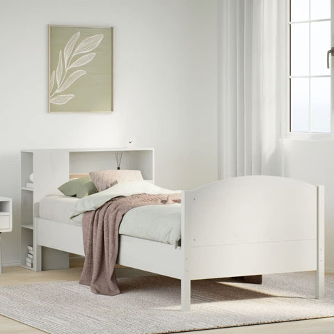 ZNTS Bookcase Bed without Mattress White 100x200cm Solid Wood Pine 3323081