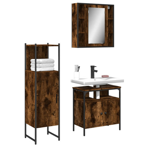 ZNTS 3 Piece Bathroom Cabinet Set Smoked Oak Engineered Wood 3214757