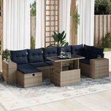 8 Piece Garden Sofa Set with Cushions Brown Poly Rattan Acacia 3327951