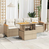 5 Piece Garden Sofa Set with Cushions Beige Poly Rattan Acacia 3327432