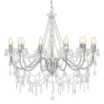 Chandelier with Beads Silver 12 x E14 Bulbs 281610