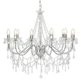 Chandelier with Beads Silver 12 x E14 Bulbs 281610