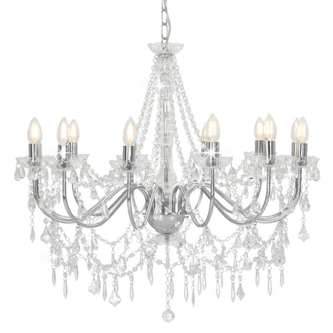 Chandelier with Beads Silver 12 x E14 Bulbs 281610