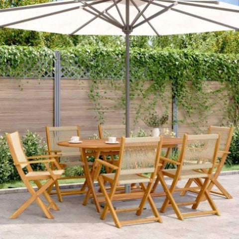 ZNTS 7 Piece Garden Dining Set Beige Polypropylene and Solid Wood 3281711