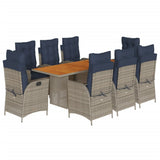 9 Piece Garden Dining Set with Cushions Grey Poly Rattan 3213152