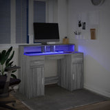Desk with LED Lights Grey Sonoma 120x55x91 cm Engineered Wood 3309416