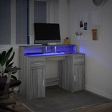 Desk with LED Lights Grey Sonoma 120x55x91 cm Engineered Wood 3309416