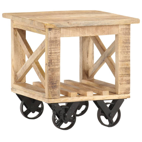 ZNTS Side Table with Wheels 40x40x42 cm Rough Mango Wood 320936