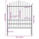 Garden Fence with Spear Top Steel 181x200 cm Black 144945