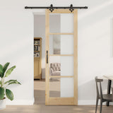 Sliding Door Natural 78 x 232 cm Solid Pine Wood and Glass 3332275