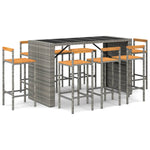 9 Piece Garden Bar Set Grey Poly Rattan& Solid Wood Acacia 3187705