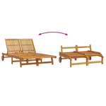 ZNTS Double Sun Lounger with Wheels and Cushion - Solid Acacia Wood 3325189