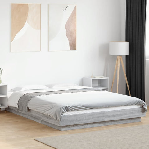 Bed Frame with LED Lights without Mattress Grey Sonoma 135x190cm 3281138
