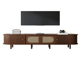 180*40*40cm Oval TV Stand in Dark Walnut, Rattan Design, Two Cabinet Doors, Two Sliding Doors, TV N605P439650N