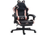 Cat Ear and Paw Reclining Office Chair, with Footrest - Black/Pink T3398P377434