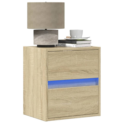 ZNTS Wall-mounted Bedside Cabinet with LED Lights Sonoma Oak 3307965