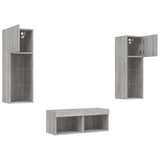 4 Piece TV Wall Cabinets with LED Lights Grey Sonoma 3216581