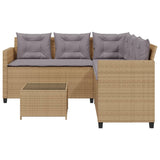 Garden Sofa with Table and Cushions L-Shaped Beige Poly Rattan 369042