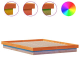LED Bed Frame without Mattress Wax Brown 150x200 cm King Size Solid Wood 844415
