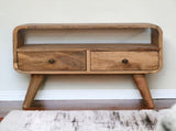 Solid Wood Mini Curved Oak-ish Media Unit, 2 Drawers and Open Slot, Brown B2743P403444