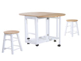 Folding 3 Pieces Bar Table Set, Mobile Dining Table and 2 Stools with Storage Shelf, 2 Drawers and 6 T3398P330500