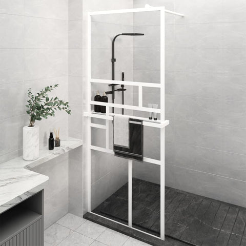 ZNTS Walk-in Shower Wall with Shelf White 90x195 cm ESG Glass&Aluminium 3185508