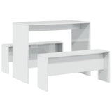 3 Piece Dining Table and Bench set High Gloss White Engineered Wood 855534
