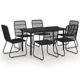 Dining Set Black Poly rattan, powder-coated steel, glass 3060252