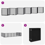 Dog Gate with Door Foldable 12 Panels Black 960 cm Poplar Wood 3155576
