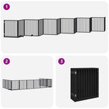 Dog Gate with Door Foldable 12 Panels Black 960 cm Poplar Wood 3155576