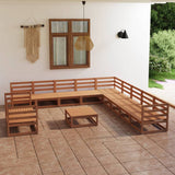 ZNTS 12 Piece Garden Lounge Set Honey Brown Solid Pinewood 3075942