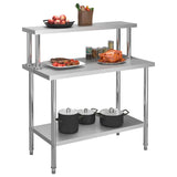 ZNTS Kitchen Work Table with Overshelf 120x60x120 cm Stainless Steel 3054468