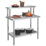 Kitchen Work Table with Overshelf 120x60x120 cm Stainless Steel 3054468