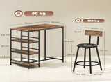 Space Saving Bar Table and PU Leather Stools for 2, 3 Piece Breakfast Bar Table Set with Storage T3398P553422