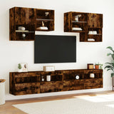 TV Wall Cabinet with LED Lights Smoked Oak 100x30x40 cm 837215