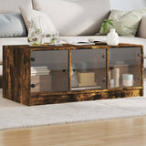 Coffee Table with Glass Doors Smoked Oak 102x50x42 cm 836417