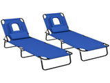 Outdoor Foldable Sun Lounger Set of 2, 4 Level Adjustable Backrest Reclining Sun Lounger Chair with T3398P320081
