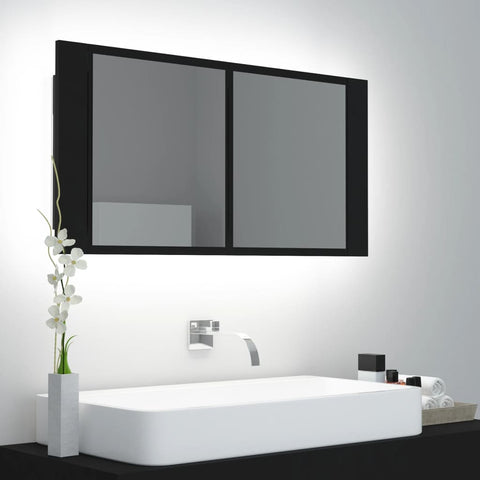 LED Bathroom Mirror Cabinet Black 90x12x45 cm Acrylic 804973