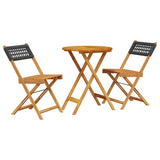 Bistro Set Black Solid acacia wood and PE rattan 3-Piece Set 3281742