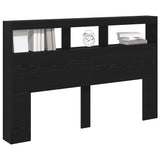 Headboard Cabinet with LED Black Oak 160x17x102 cm 863133