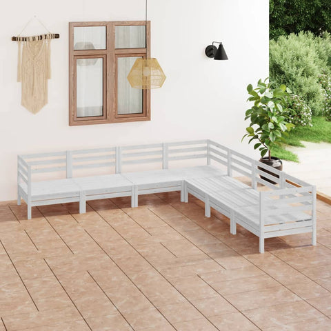 7 Piece Garden Lounge Set Solid Wood Pine White 3083095