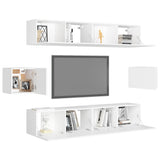 6 Piece TV Cabinet Set White Engineered Wood 3078683