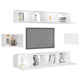 6 Piece TV Cabinet Set White Engineered Wood 3078683
