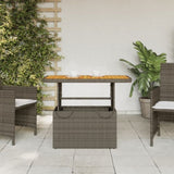 Garden Table Grey 90x55x71 cm Poly Rattan and Acacia Wood 368276